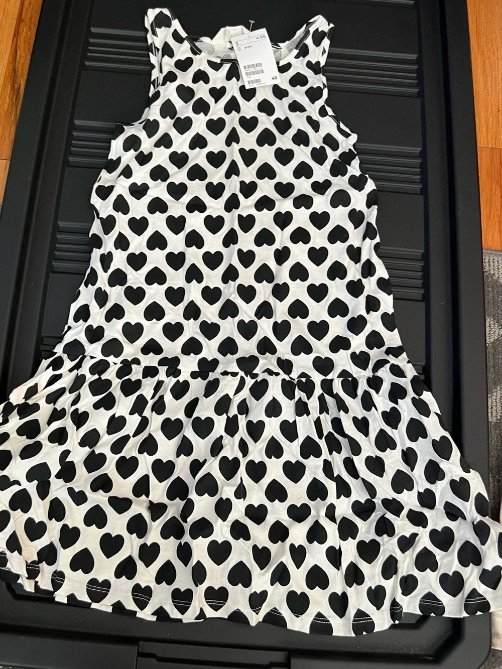 H&M Black and White Heart Ruffle-Hem Dress for Kids